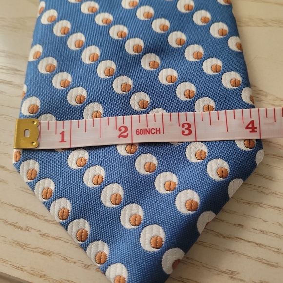 LANCER Vintage Aqua Blue Tie with White and Tan Circle Accents - Picture 3 of 6